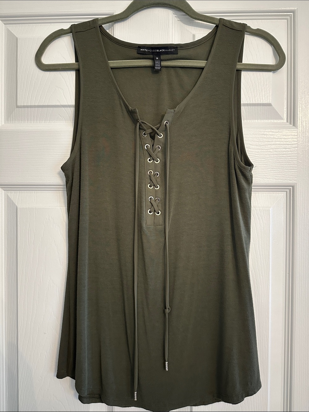 White House Black Market Olive Lace-Up Tank Top